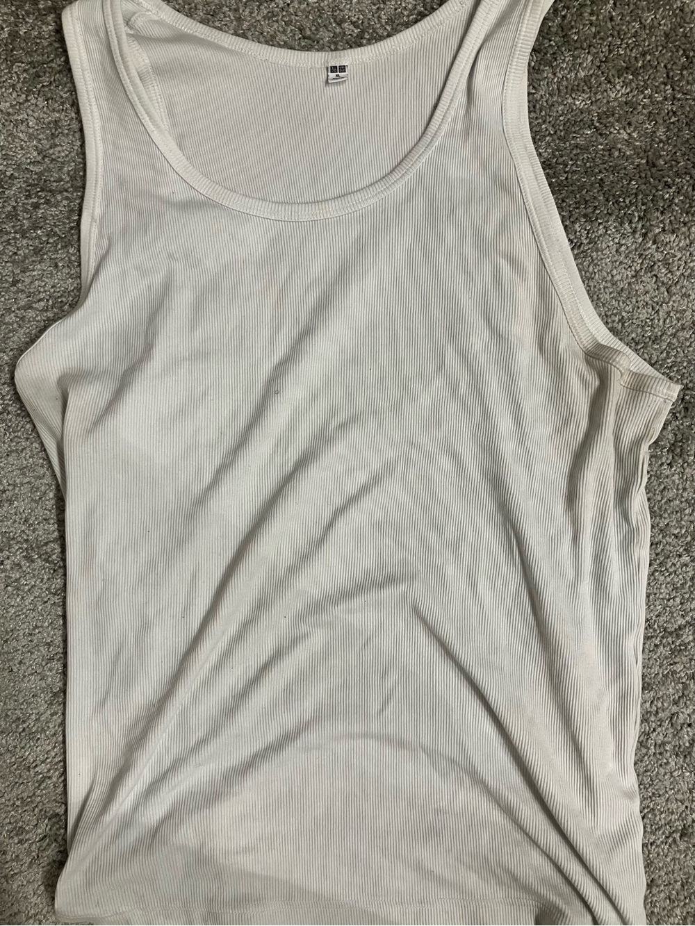 Uniqlo White Ribbed Tank Top - Scoop Neck